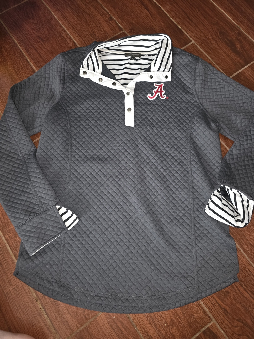 Ameda Black and White Striped Top with Gameday Label